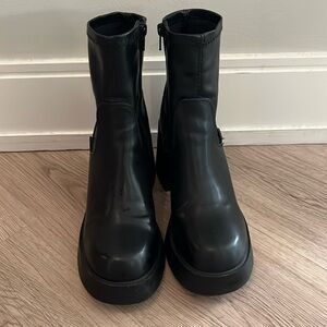 Chunky Black Leather Booties